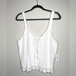 Old Navy Women's White Tie-Front Sweater Tank Top Scalloped Hemline Size L NWT